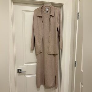 Tan Knit Dress and Cardigan Set